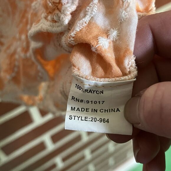 SOLITAIRE V-neck Short Flutter Sleeve Orange Top Fully Embroidered size Medium - Picture 3 of 7